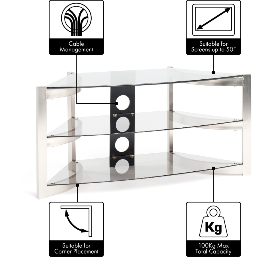 Techlink SK100TC Skala Corner TV Stand for TVs up to 50" - Titanium & Smoked Glass