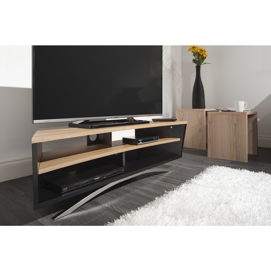 Techlink Prisma PR130SBLO TV Stand for up to 65" TVs - Black/Light Oak