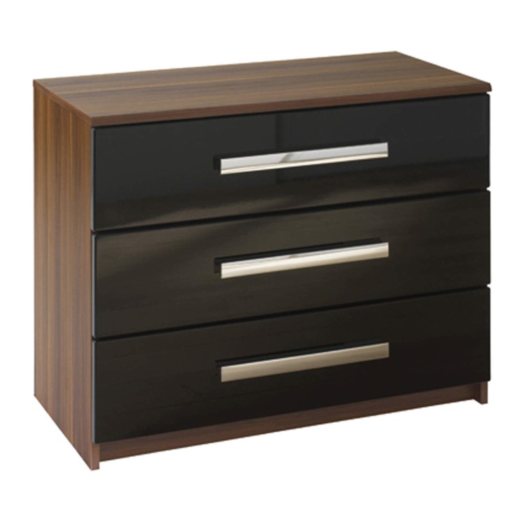 Las Vegas High Gloss 3 Drawer Black Wide Chest of Drawers