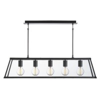 5 Light Ceiling Light in Matt Black & Glass