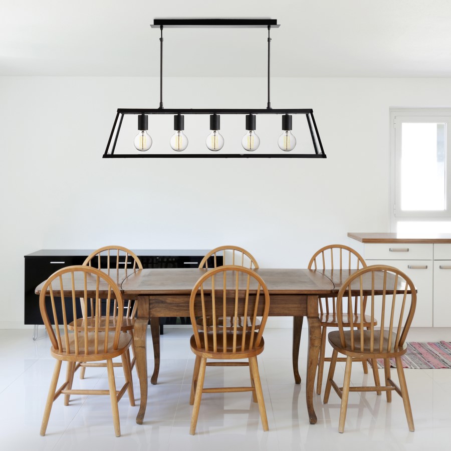 5 Light Ceiling Light in Matt Black & Glass