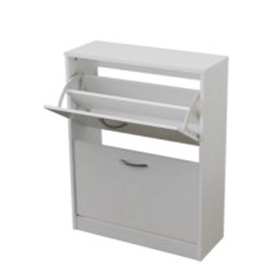 Meuble 2 Tier Shoe Cabinet In White - 16 Pairs 