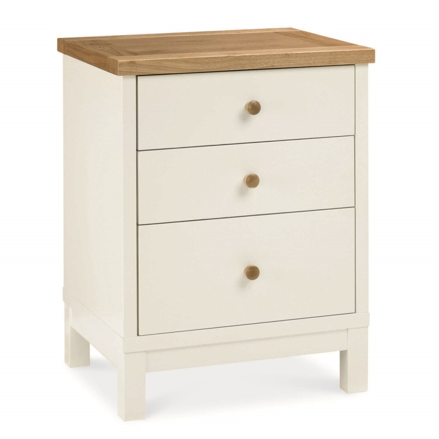 Bentley Designs Atlanta 3 Drawer Bedside Table In White and Oak 