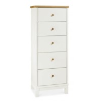 Bentley Designs Atlanta Tall 5 Drawer Chest In White and Oak 