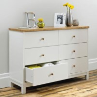 GRADE A1 - Bentley Designs Atlanta 6 Drawer Wide Chest In White and Oak 