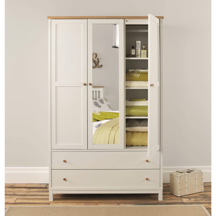 GRADE A1 - Bentley Designs Atlanta Tripple Door Wardrobe In White and Oak 