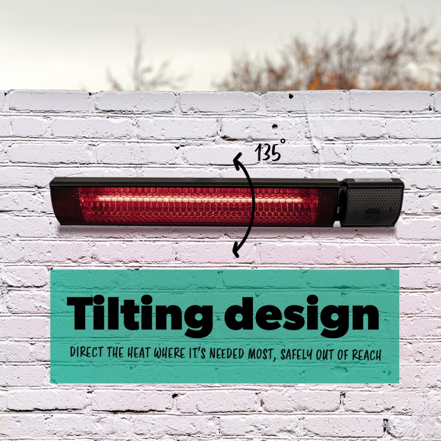 electriQ Wall Mounted Electric Patio Heater - 2kW with Remote Control & Tilt Setting