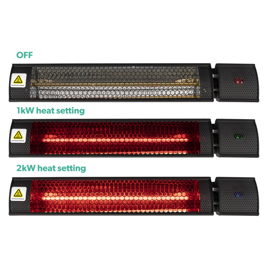 electriQ Wall Mounted Electric Patio Heater - 2kW with Remote Control & Tilt Setting