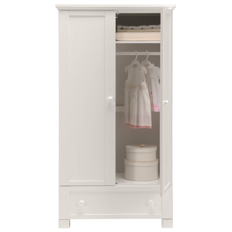 Nursery Wardrobe with Drawer and Shelf in White - Montreal - East Coast