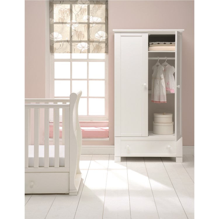 Nursery Wardrobe with Drawer and Shelf in White - Montreal - East Coast