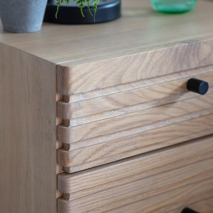 Oak Japandi 2 Drawer Bedside Table with Legs - Caspian House