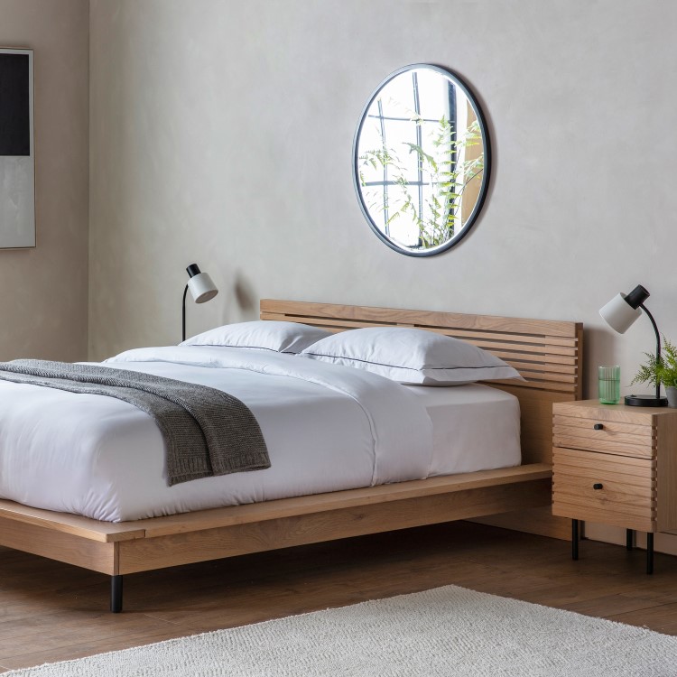 Oak and Black Metal Japandi King Size Bed Frame - Okayama - Caspian House