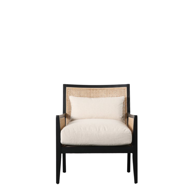 Cream Rattan Chair with Cushions and Black Wood Frame - Caspian House