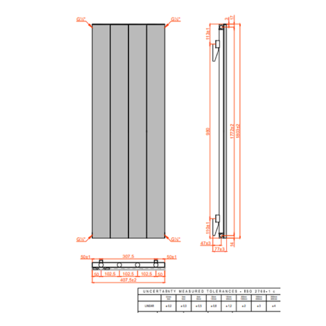 Towelrads Ascot Vertical Single Panel Radiator 1800 x 407mm