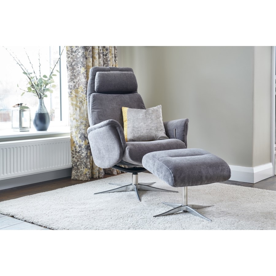 Albury Grey Swivel Recliner Chair & Footstool