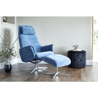 Albury Blue Fabric Swivel Chair & Footstool - Recliner Chair