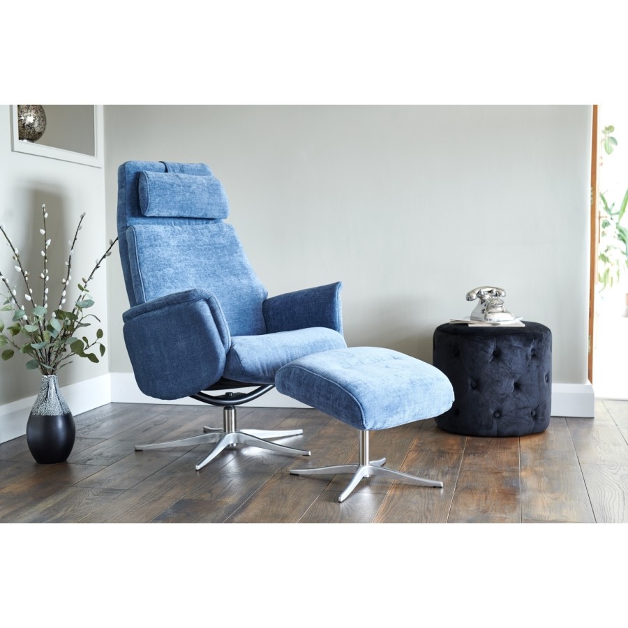 Albury Blue Fabric Swivel Chair & Footstool - Recliner Chair
