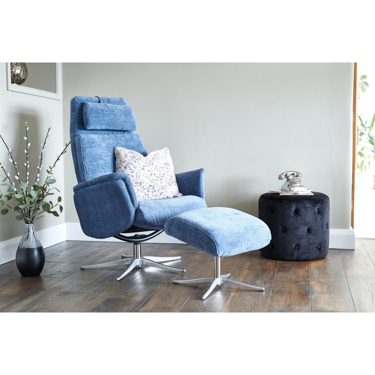 Blue swivel hot sale rocker recliner