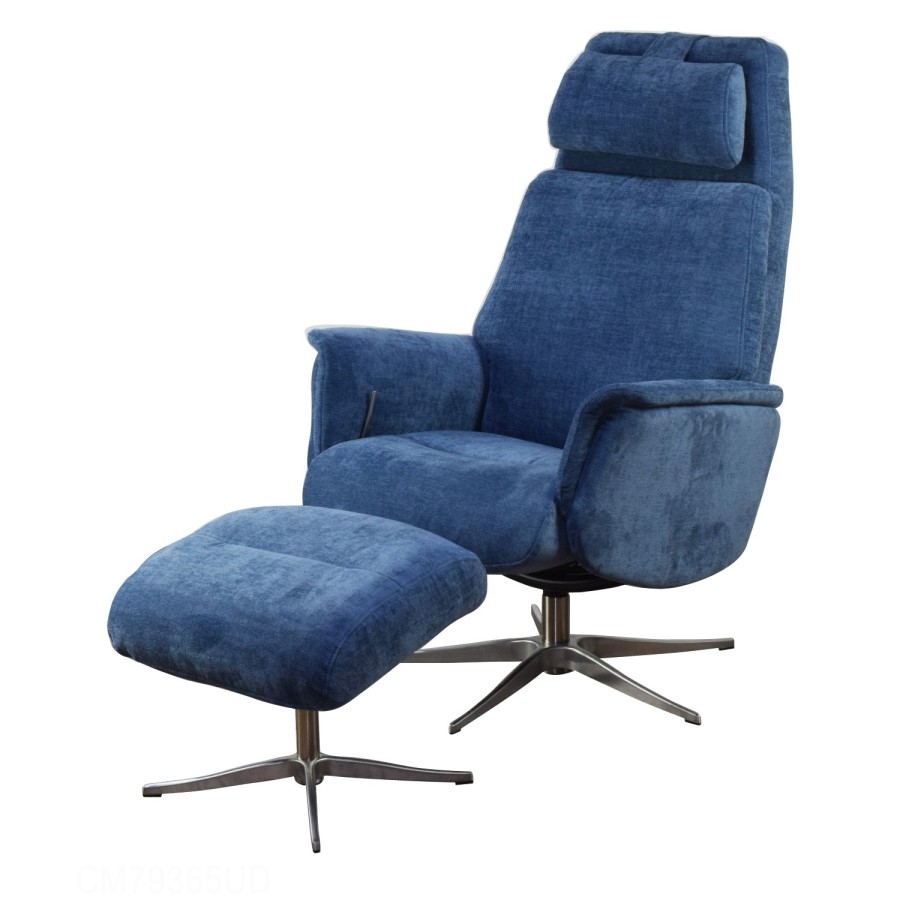 Albury Blue Fabric Swivel Chair & Footstool - Recliner Chair