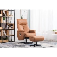 Santorini Faux Leather Tan Chair & Footstool with Swivel & Recliner