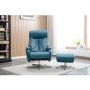 Santorini Swivel & Recliner Faux Leather Chair in Blue with Footstool