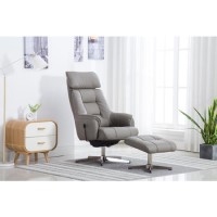 Auckland Swivel Recliner & Footstool in Grey Faux Leather