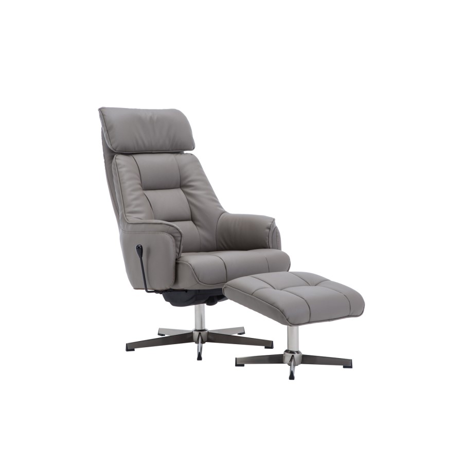 Auckland Swivel Recliner & Footstool in Grey Faux Leather