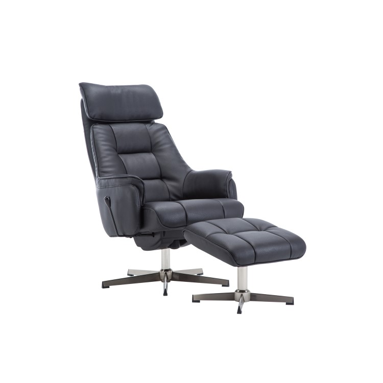 Auckland Swivel Recliner & Footstool in Black Faux Leather