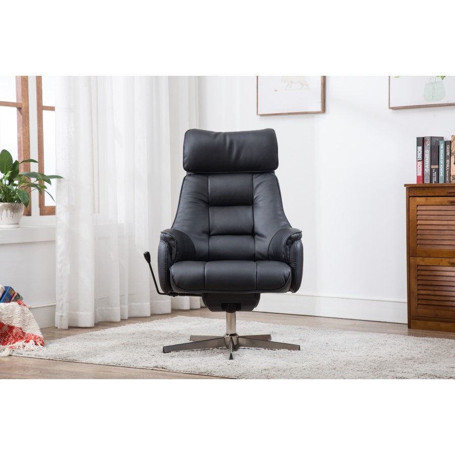 Auckland Swivel Recliner & Footstool in Black Faux Leather