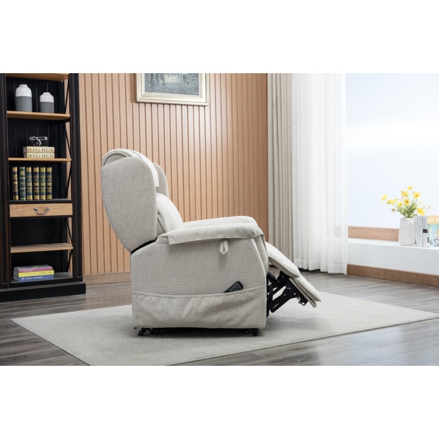 Ascot Cream Fabric Riser Recliner Chair with Remote Control - Lillie Sand