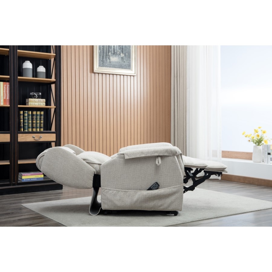 Ascot Cream Fabric Riser Recliner Chair with Remote Control - Lillie Sand