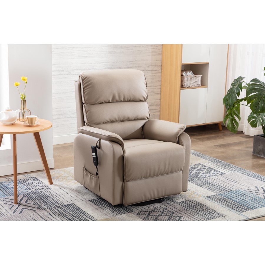 Valencia Riser Recliner in Beige Faux Leather