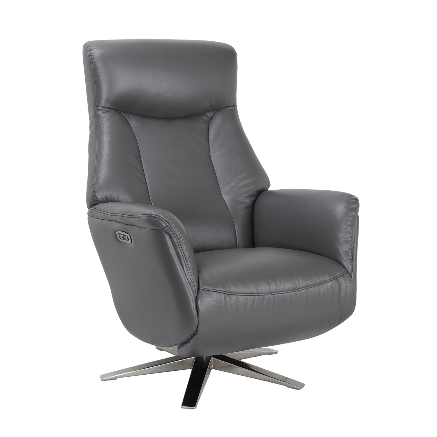 Photo of Dark grey leather swivel recliner armchair - houston
