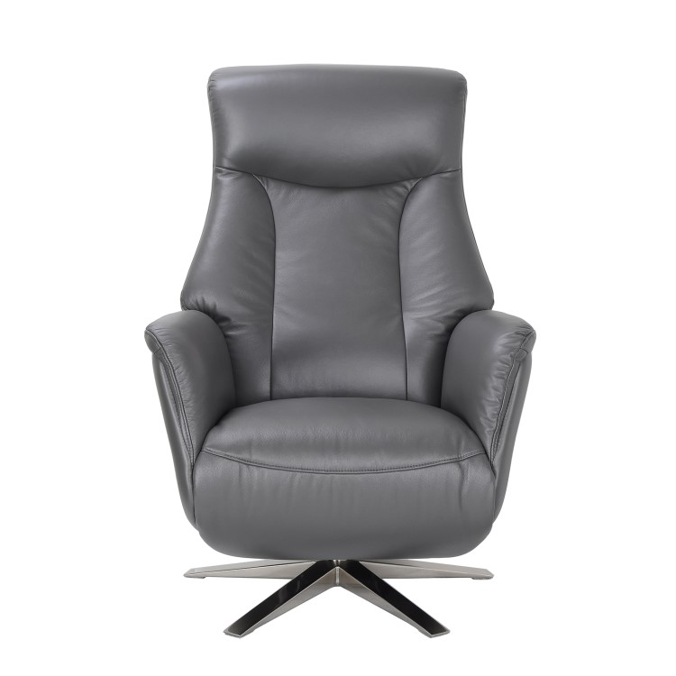 Dark Grey Leather Swivel Recliner Armchair - Houston