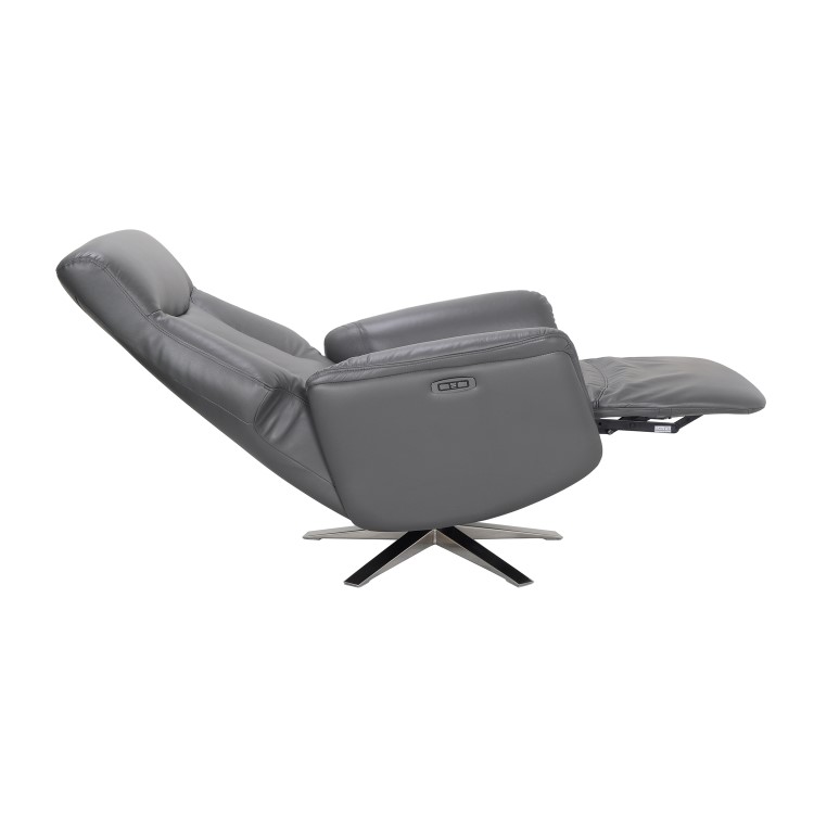 Dark Grey Leather Swivel Recliner Armchair - Houston