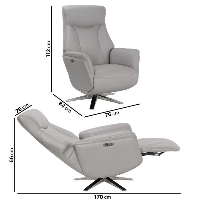 Light Grey Leather Electric Recliner Armchair - Houston