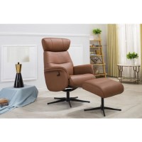 Panama Swivel Recliner with Footstool in Tan Leather