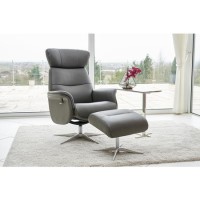 Dark Grey Leather Swivel Recliner Armchair with Footstool - Houston