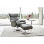 Dark Grey Leather Swivel Recliner Armchair with Footstool - Houston