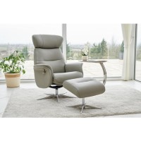 Panama Swivel Recliner with Footstool in Husky Grey Leather Panama Swivel Recliner with Footstool in Husky Grey Leather