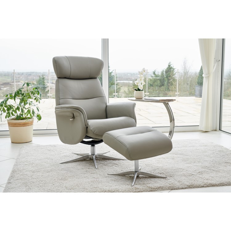 Panama Swivel Recliner with Footstool in Husky Grey Leather