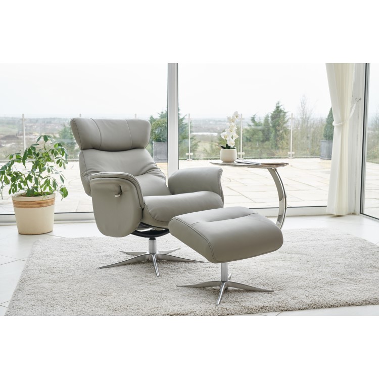 Panama Swivel Recliner with Footstool in Husky Grey Leather