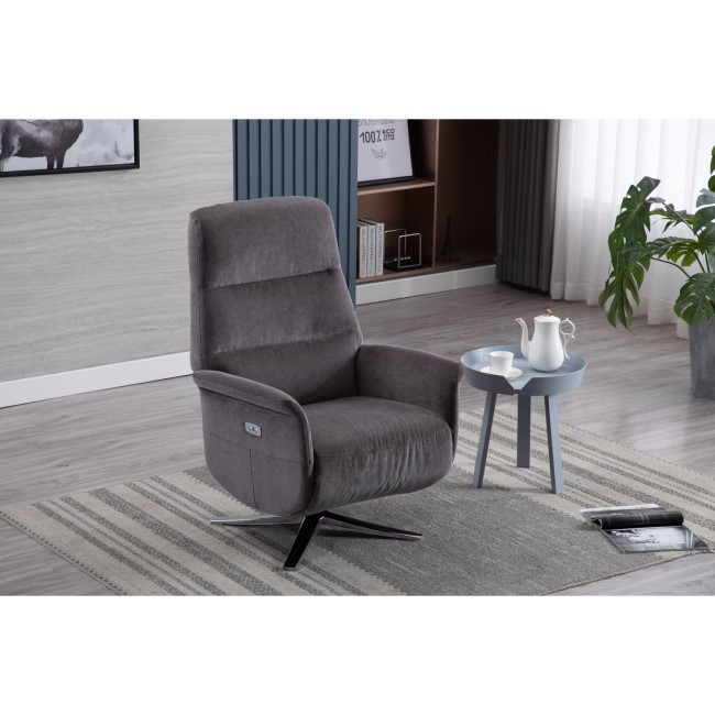 Ontario Swivel Recliner in Grey Fabric & Integrated Footstool