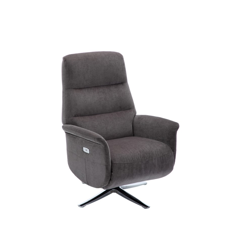 Ontario Swivel Recliner in Grey Fabric & Integrated Footstool