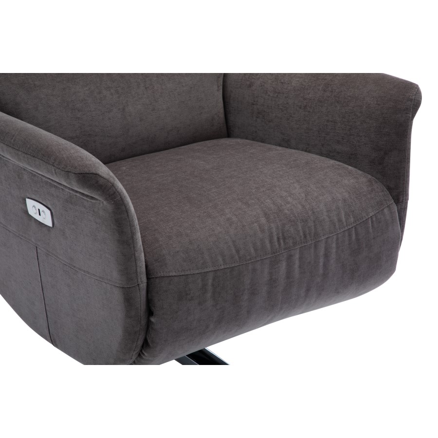 Ontario Swivel Recliner in Grey Fabric & Integrated Footstool