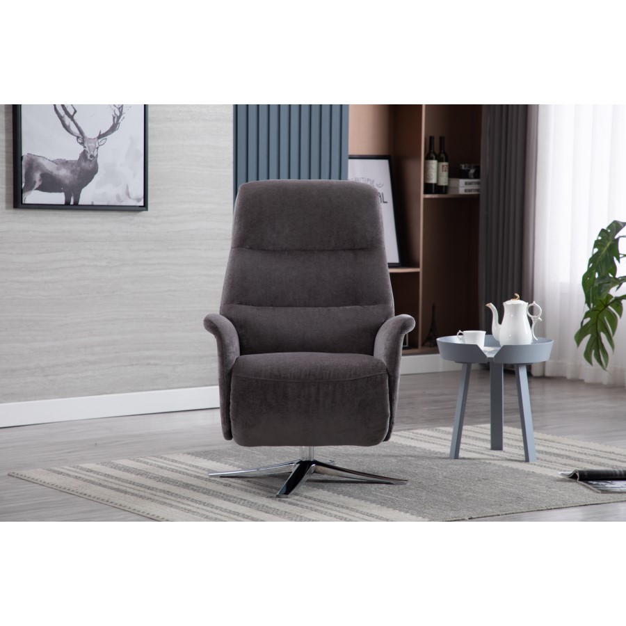 Ontario Swivel Recliner in Grey Fabric & Integrated Footstool