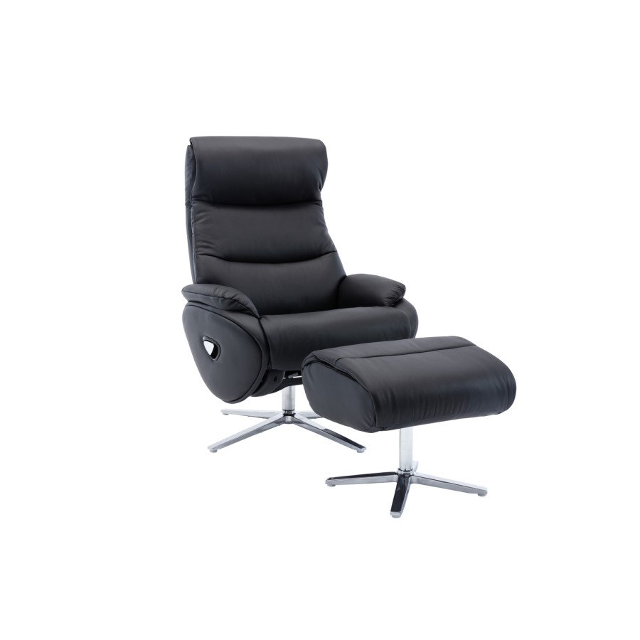 Black Leather Swivel Recliner Chair - Dominican 