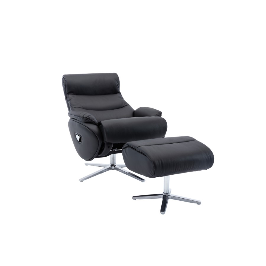 Black Leather Swivel Recliner Chair - Dominican 