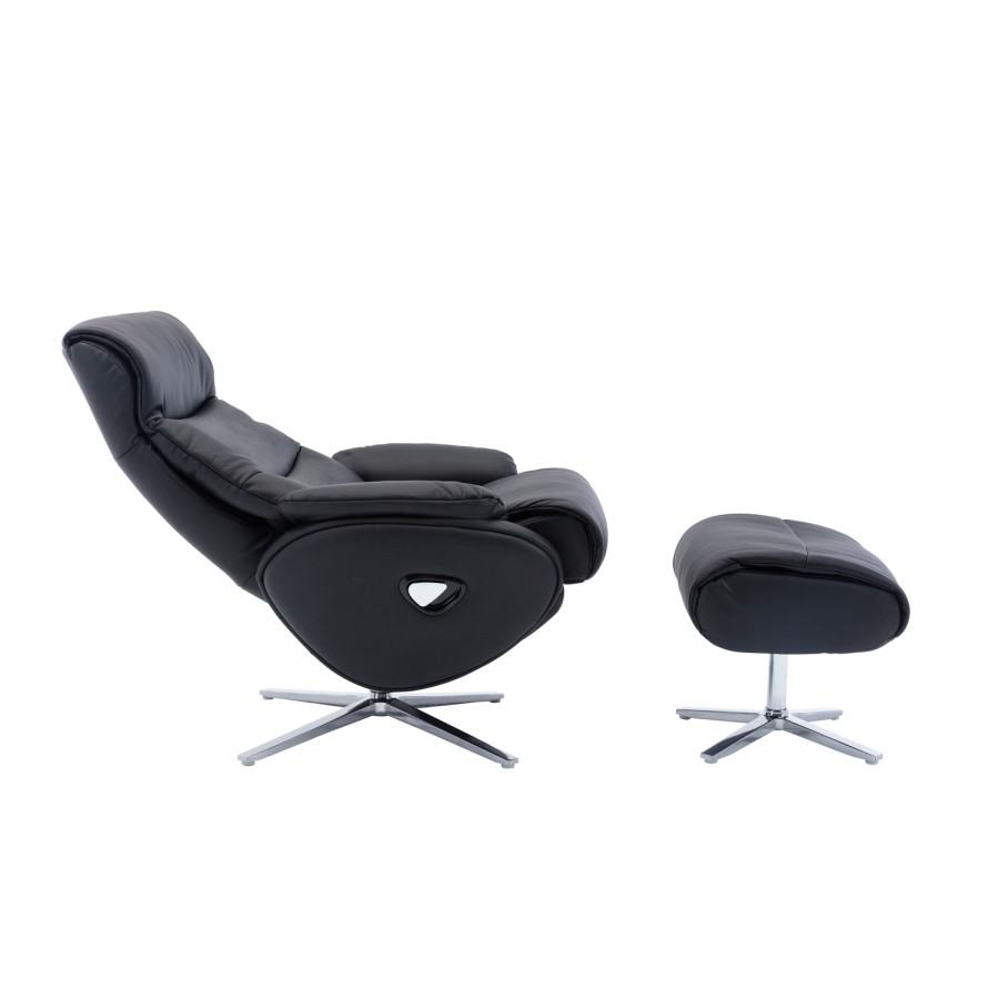 Black Leather Swivel Recliner Chair - Dominican 