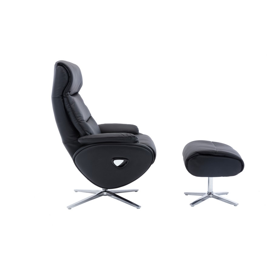 Black Leather Swivel Recliner Chair - Dominican 
